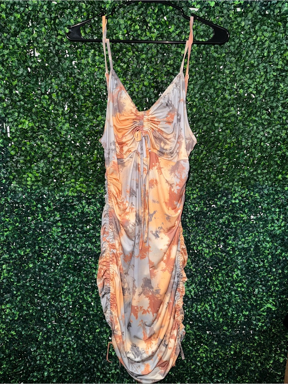 SHEIN Women’s Tie-Dye Ruched Slip Dress w/ adjustable sides— Size 1XL